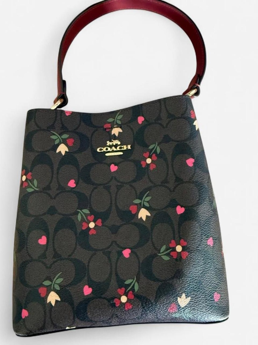 Coach Brown and Black Signature Floral Print Shoulder Bag